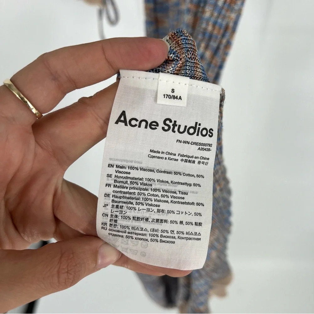 Acne Studios Kadley Grey Bow Front Ribbed Striped Sheer Knit Maxi Dress Small - Picture 7 of 10